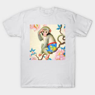 Chinoiserie monkey on magnolia tree T-Shirt